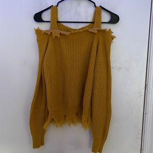 Zaful cold shoulder sweater Size:small color:mustard yellow